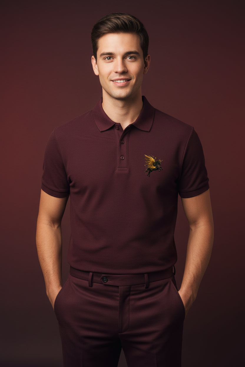 Golden Horse Maroon Polo T-shirt