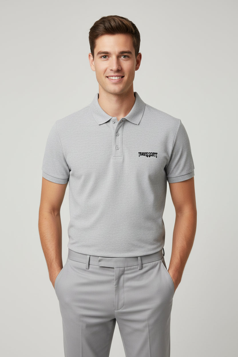 Travis Scott Grey Melange Polo T-shirt