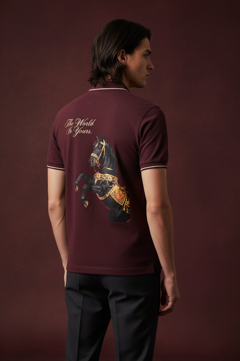 Golden Horse Maroon Polo T-shirt