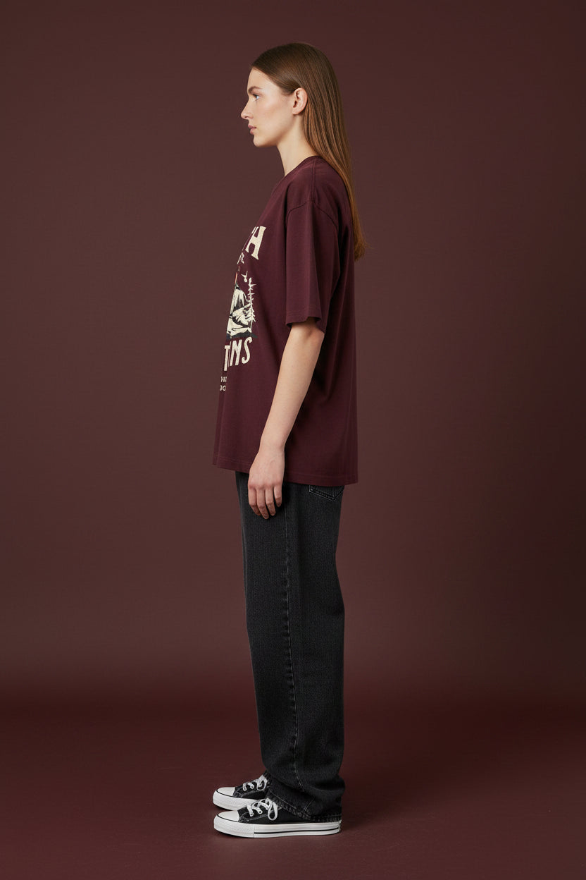 Mountains Maroon Oversized Classic T-Shirt