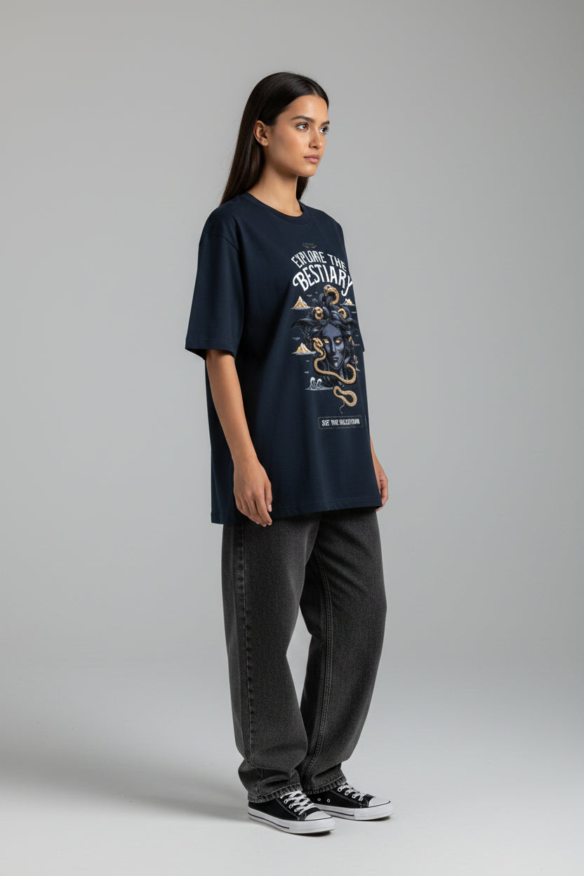 Bestiary Navy Blue Oversized Classic T-Shirt
