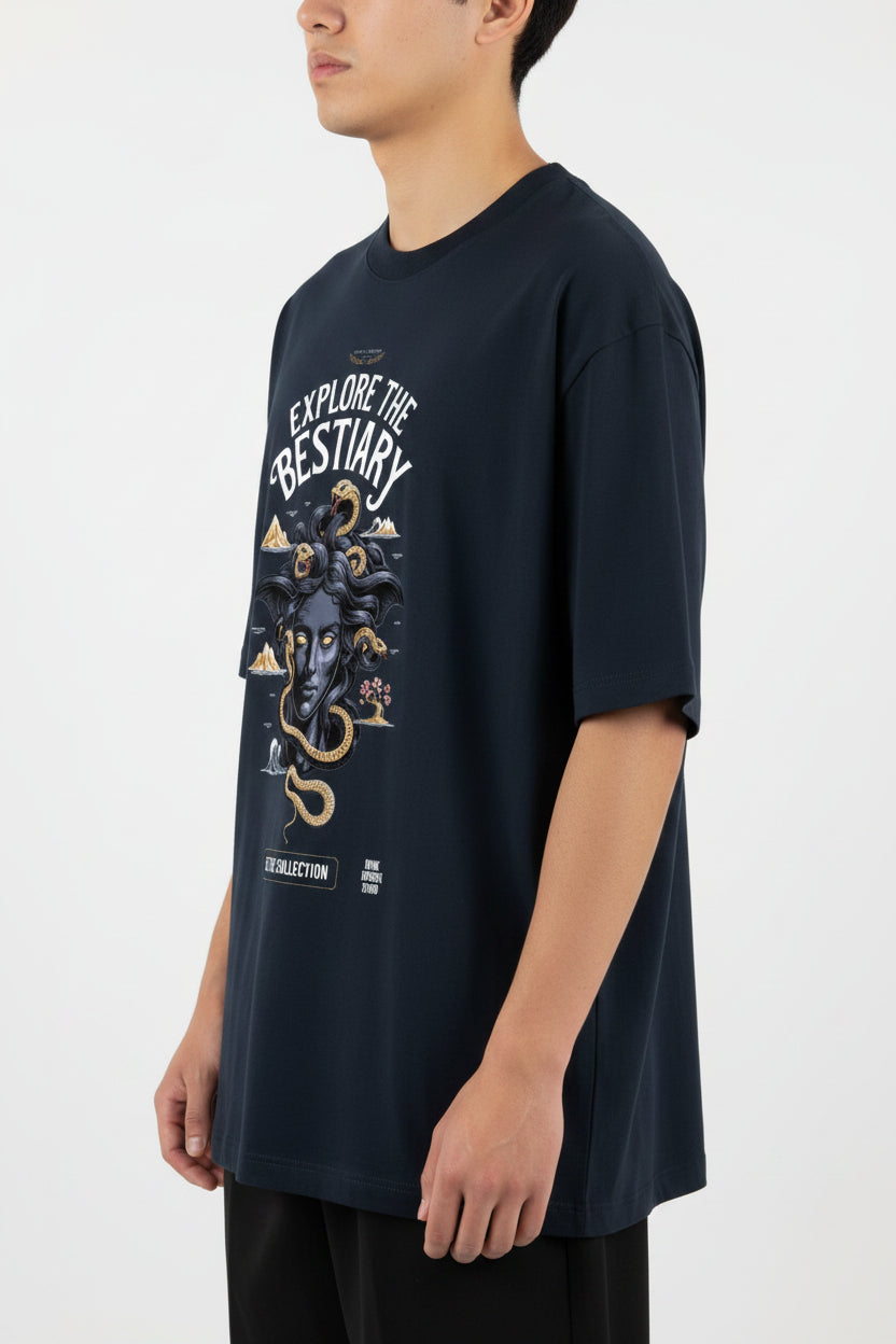 Bestiary Navy Blue Oversized Classic T-Shirt