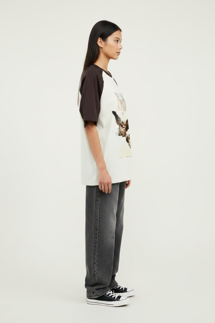 Rhude Coffee  Brown Off Whhite Oversized Raglan T-shirt