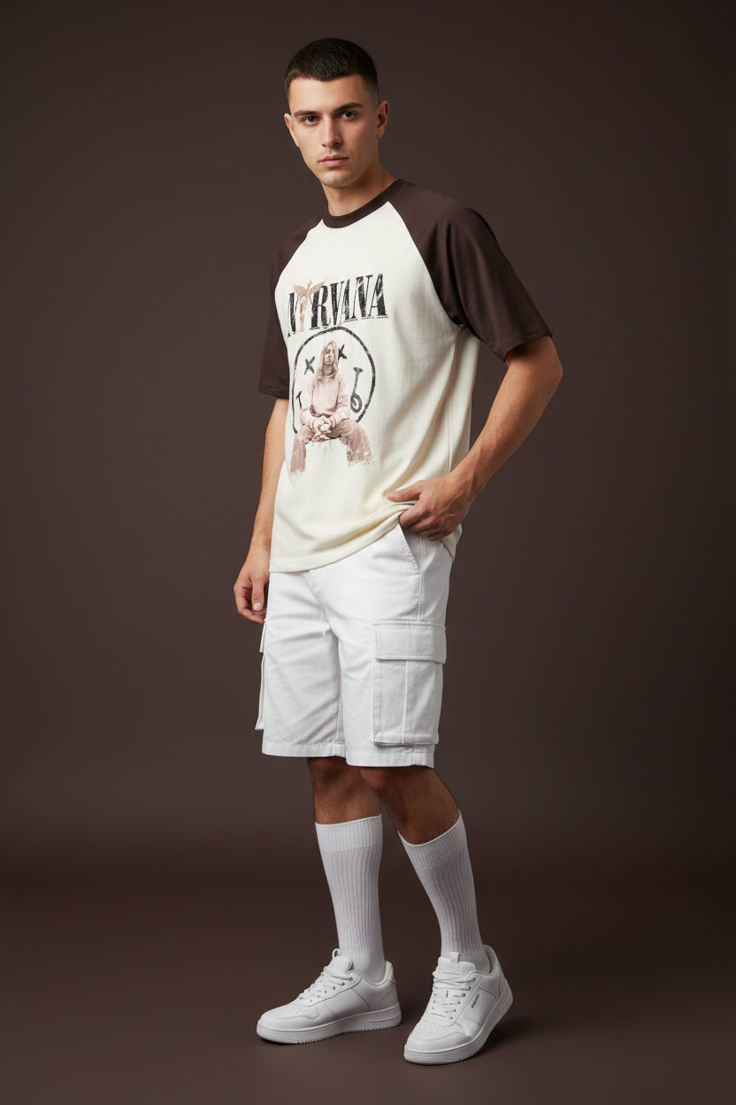 Nirvana Coffee Brown Off White Oversized Raglan T-shirt