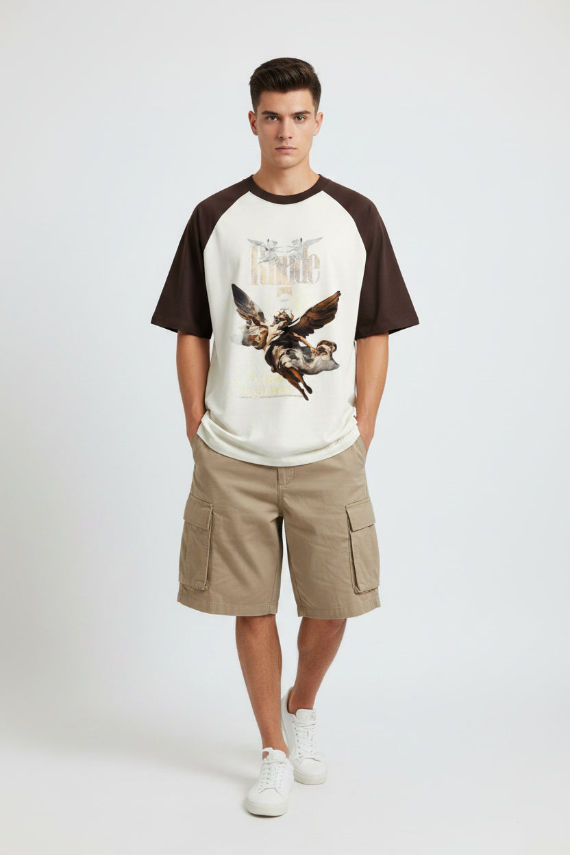 Rhude Coffee  Brown Off Whhite Oversized Raglan T-shirt