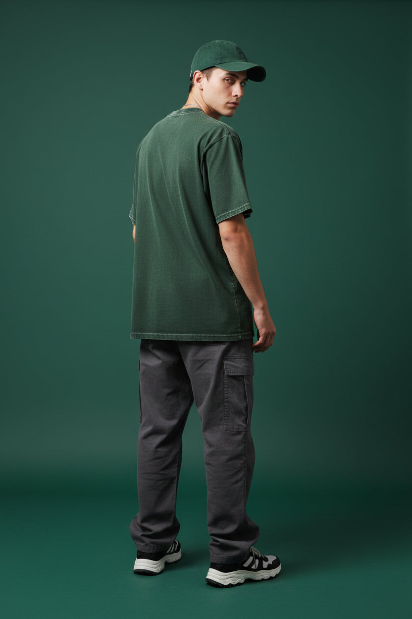 Hulk Angry Bottle Green Acid Washed Oversized Tee T-shirt