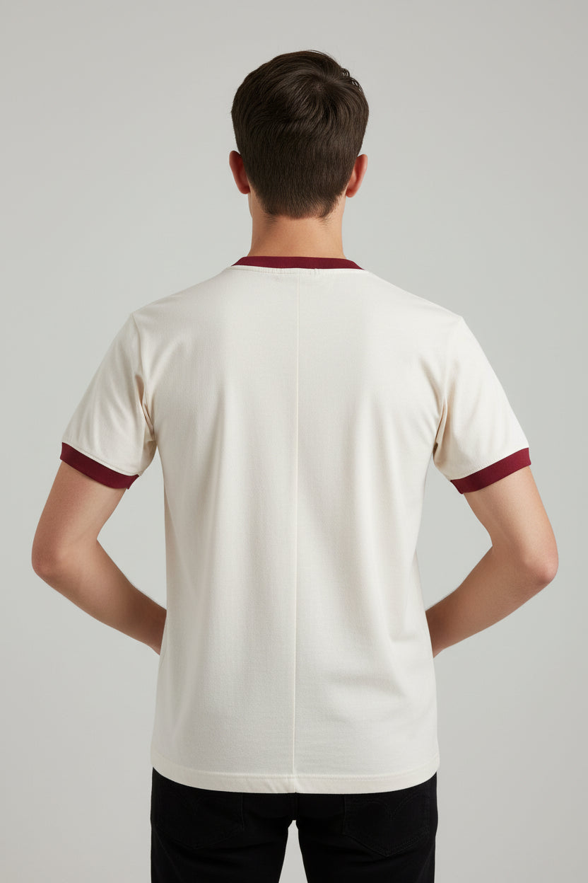 Off White & Maroon Ringer tee Back Design