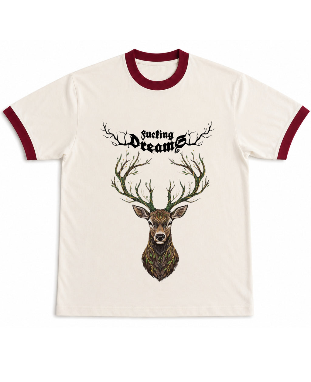 Off White & Maroon Ringer tee Front Design