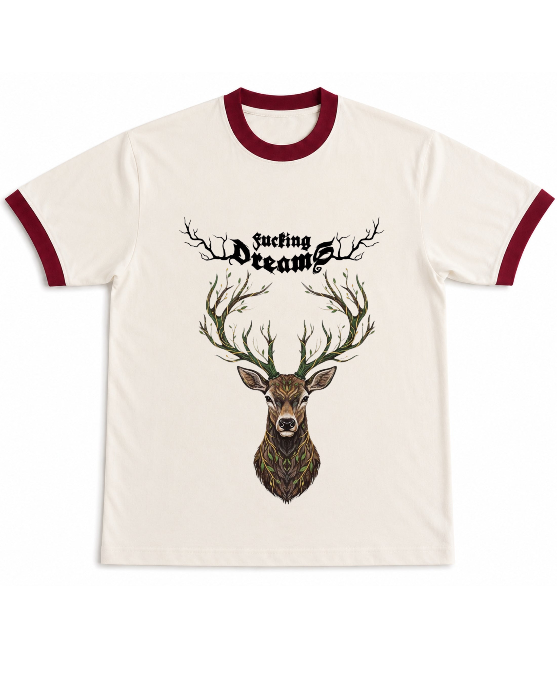 Off White & Maroon Ringer tee Front Design