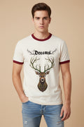 Off White & Maroon Ringer tee Front Design