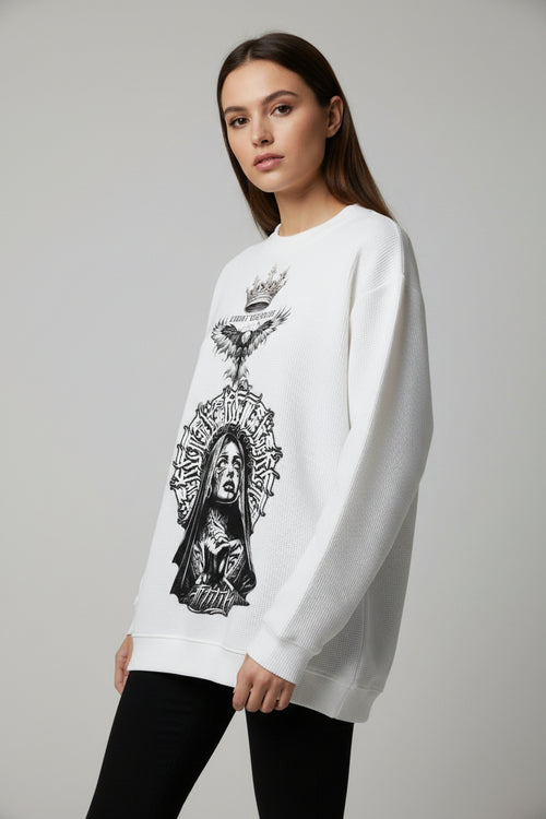 Off-white waffle knit oversized full-sleeve Front Design