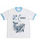 White & Sky Blue Ringer tee Front Design