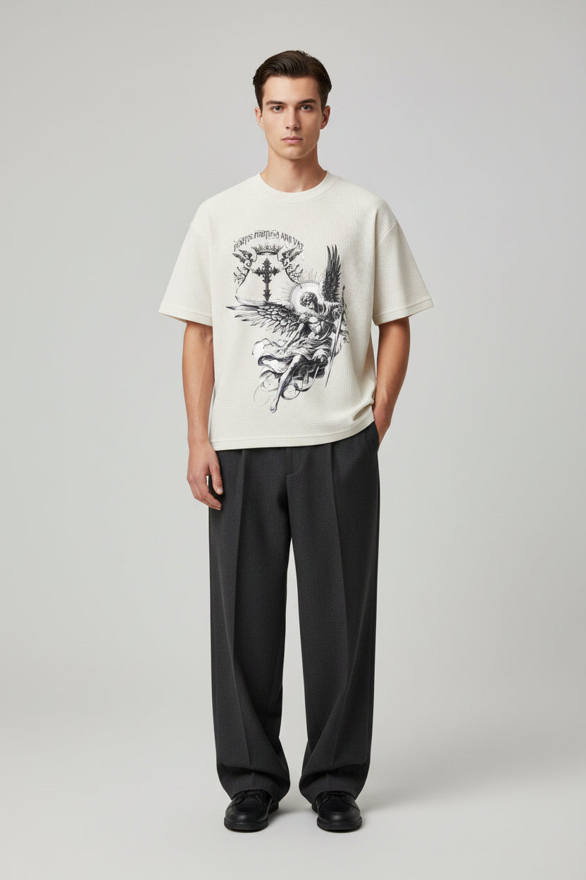 Off-white waffle boxy fit Front Design