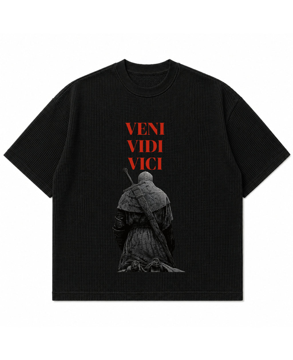Black waffle boxy fit Front Design