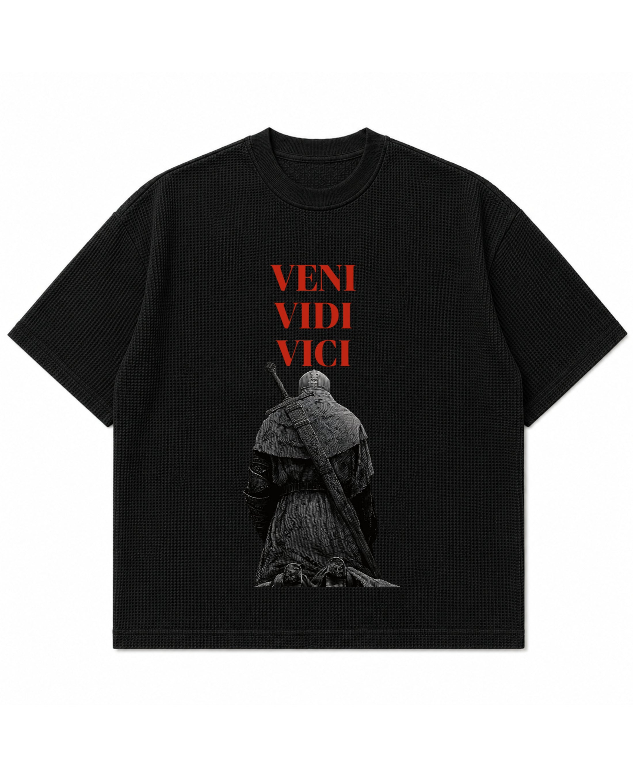 Black waffle boxy fit Front Design