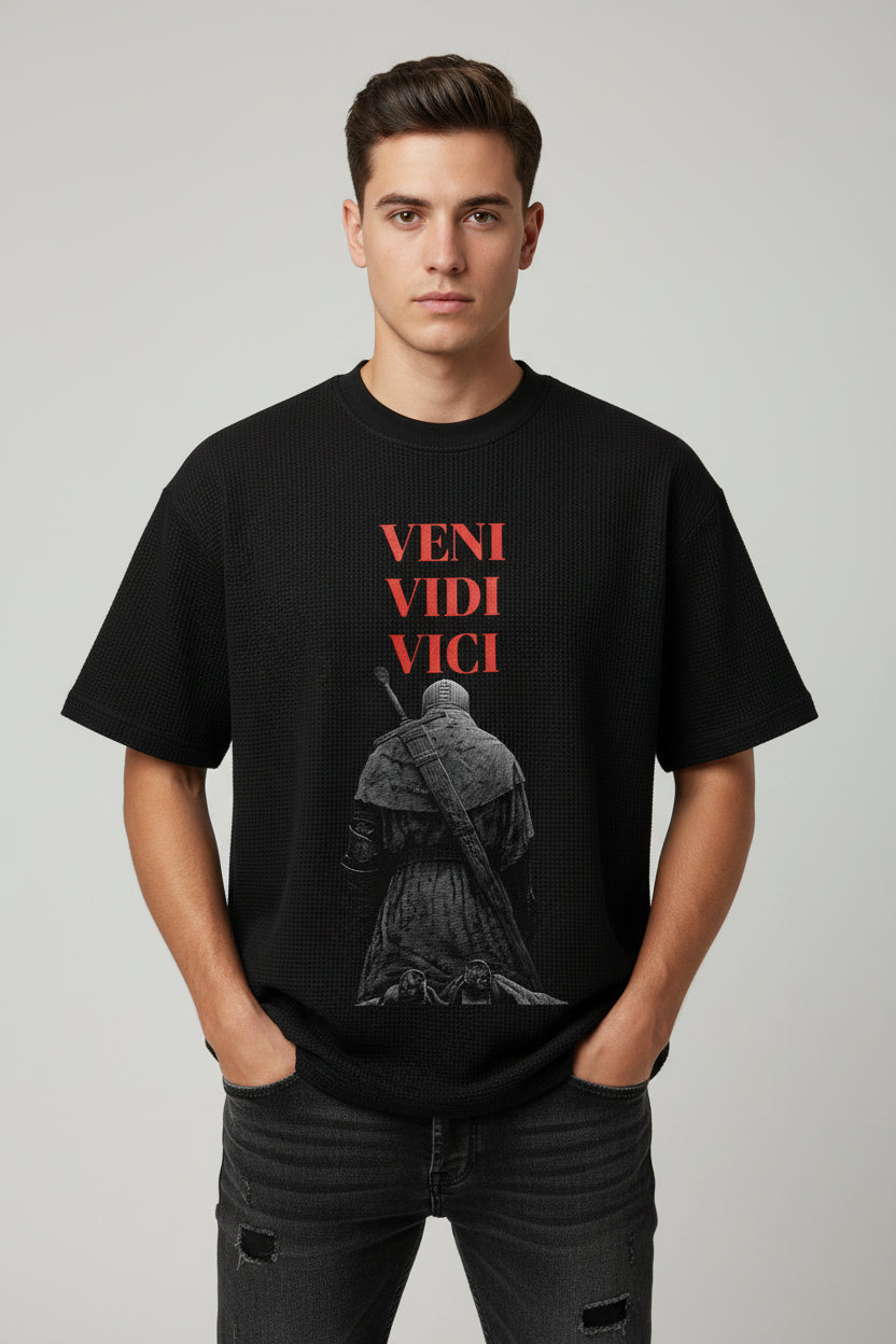 Black waffle boxy fit Front Design