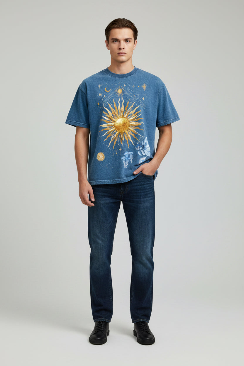 Denim Wash Boxy Fit T-shirt Front Design
