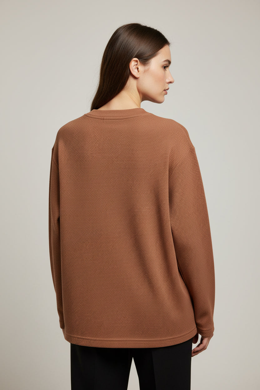 Brown waffle knit oversized full-sleeve Back Design