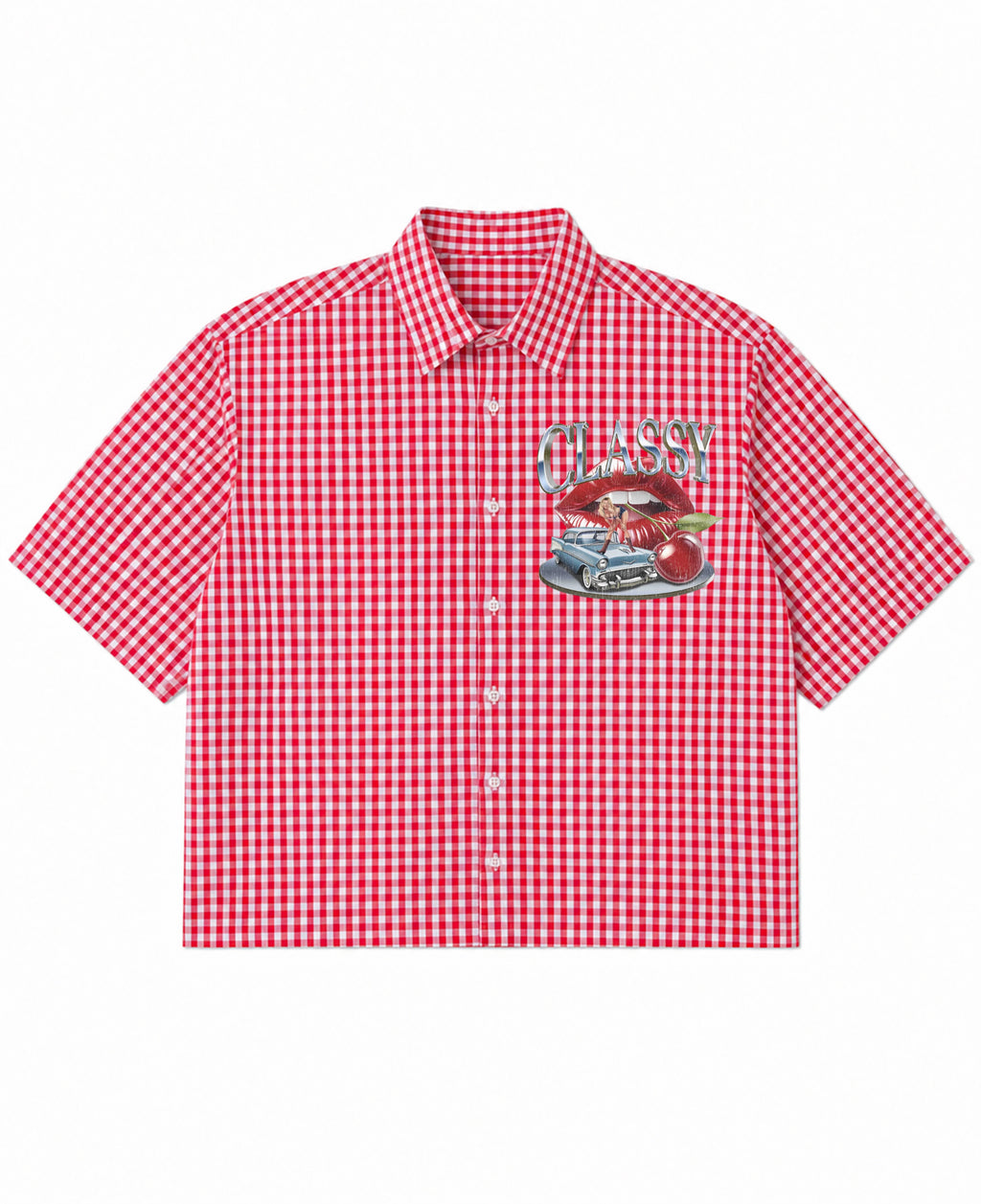 Red Picnic Oxford Boxy Shirt Front Design