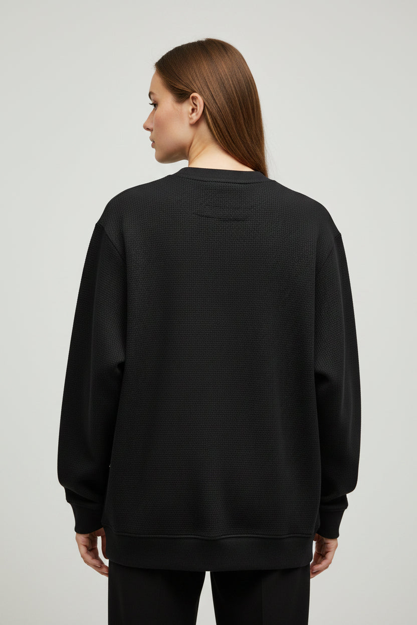 Black waffle knit oversized full-sleeve Back Design