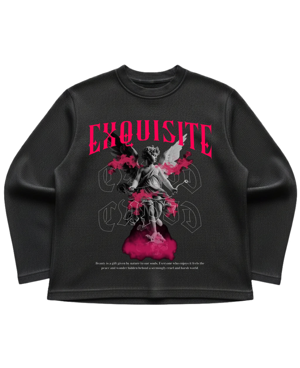 Black waffle knit oversized full-sleeve Front Design