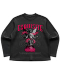 Black waffle knit oversized full-sleeve Front Design