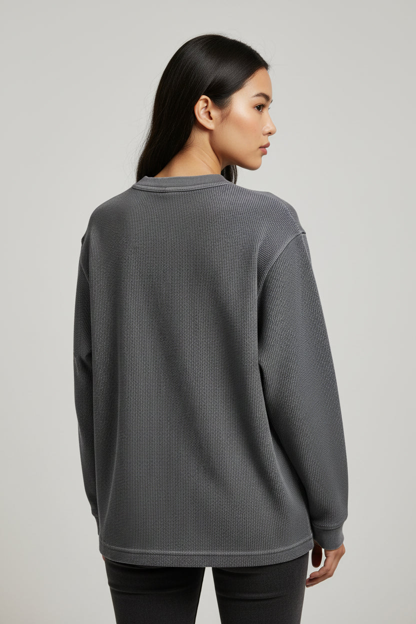 Acidwash waffle knit oversized full-sleeve Back Design