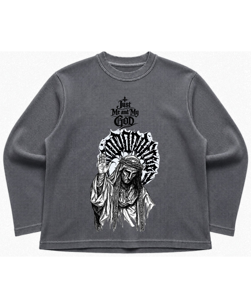 Acidwash waffle knit oversized full-sleeve Front Design