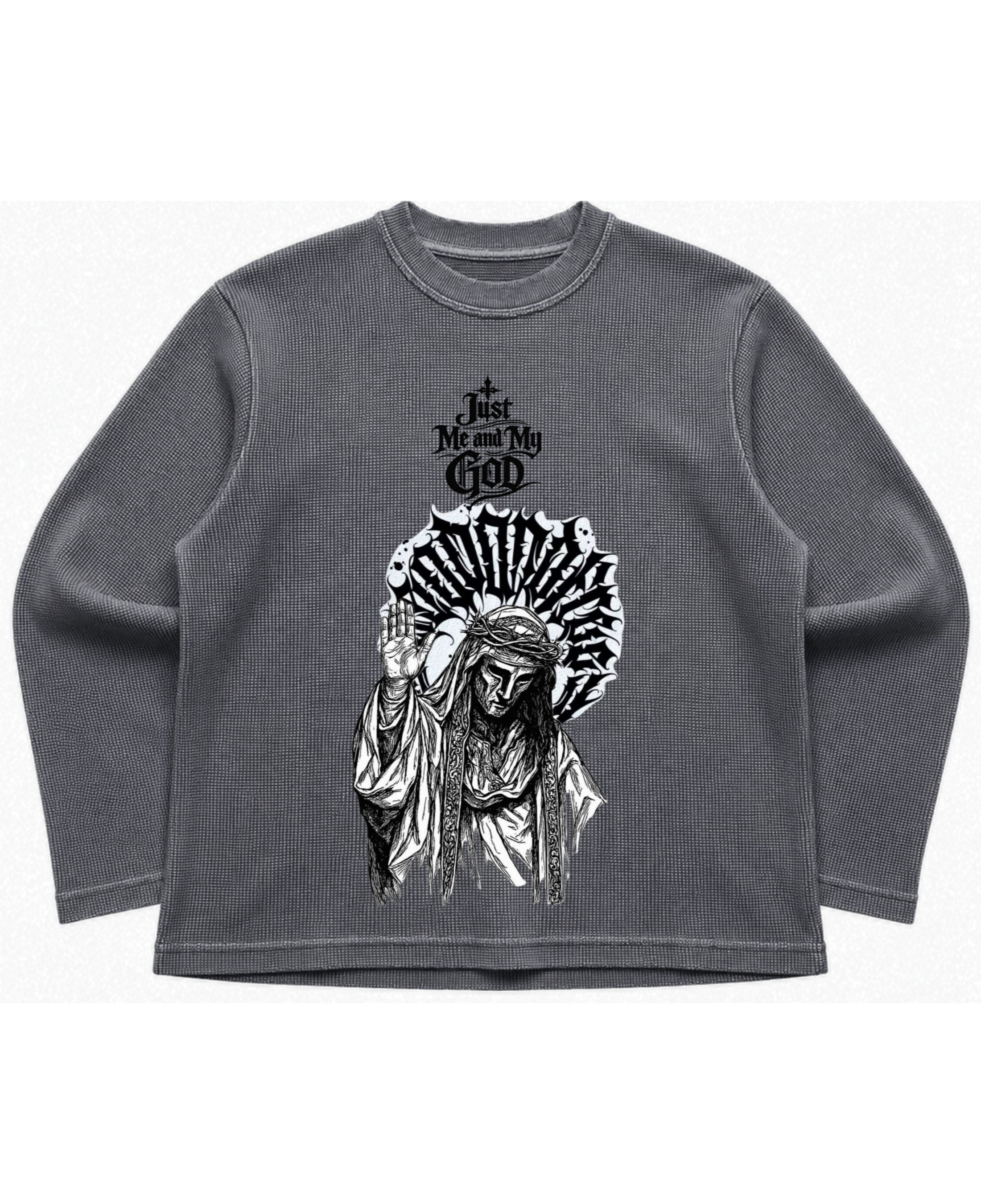 Acidwash waffle knit oversized full-sleeve Front Design