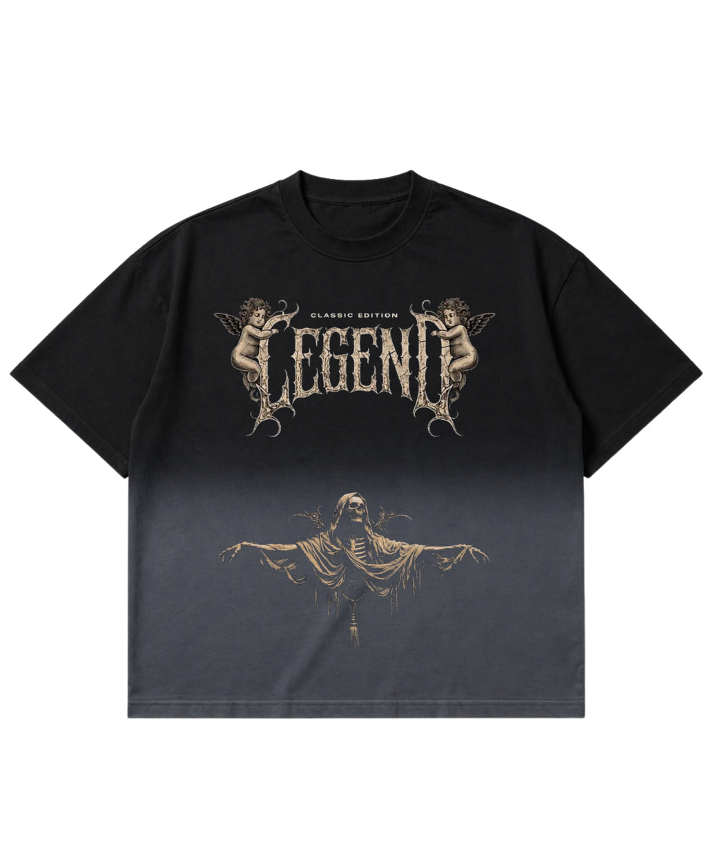 Black Ombré Wash Boxy Fit T-shirt Front Design