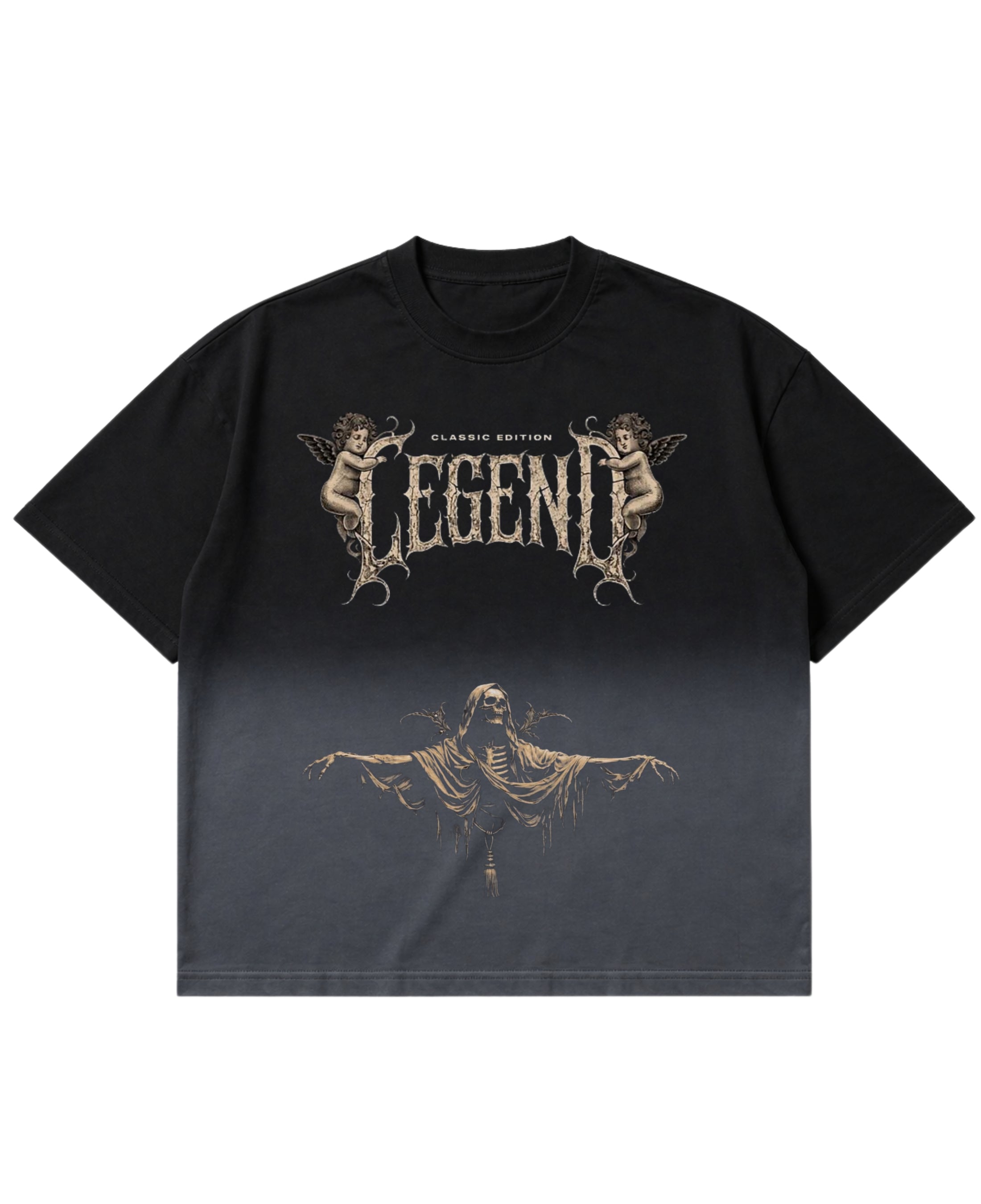 Black Ombré Wash Boxy Fit T-shirt Front Design