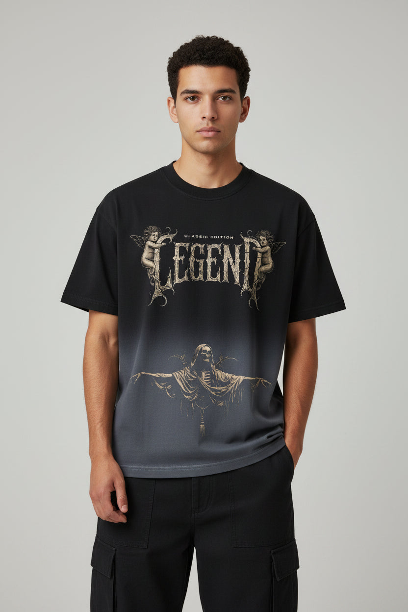 Black Ombré Wash Boxy Fit T-shirt Front Design