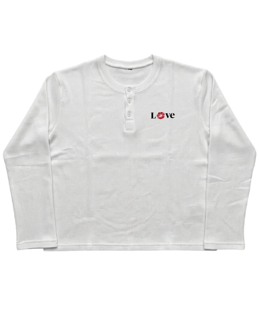 White Henley waffle knit Front Design