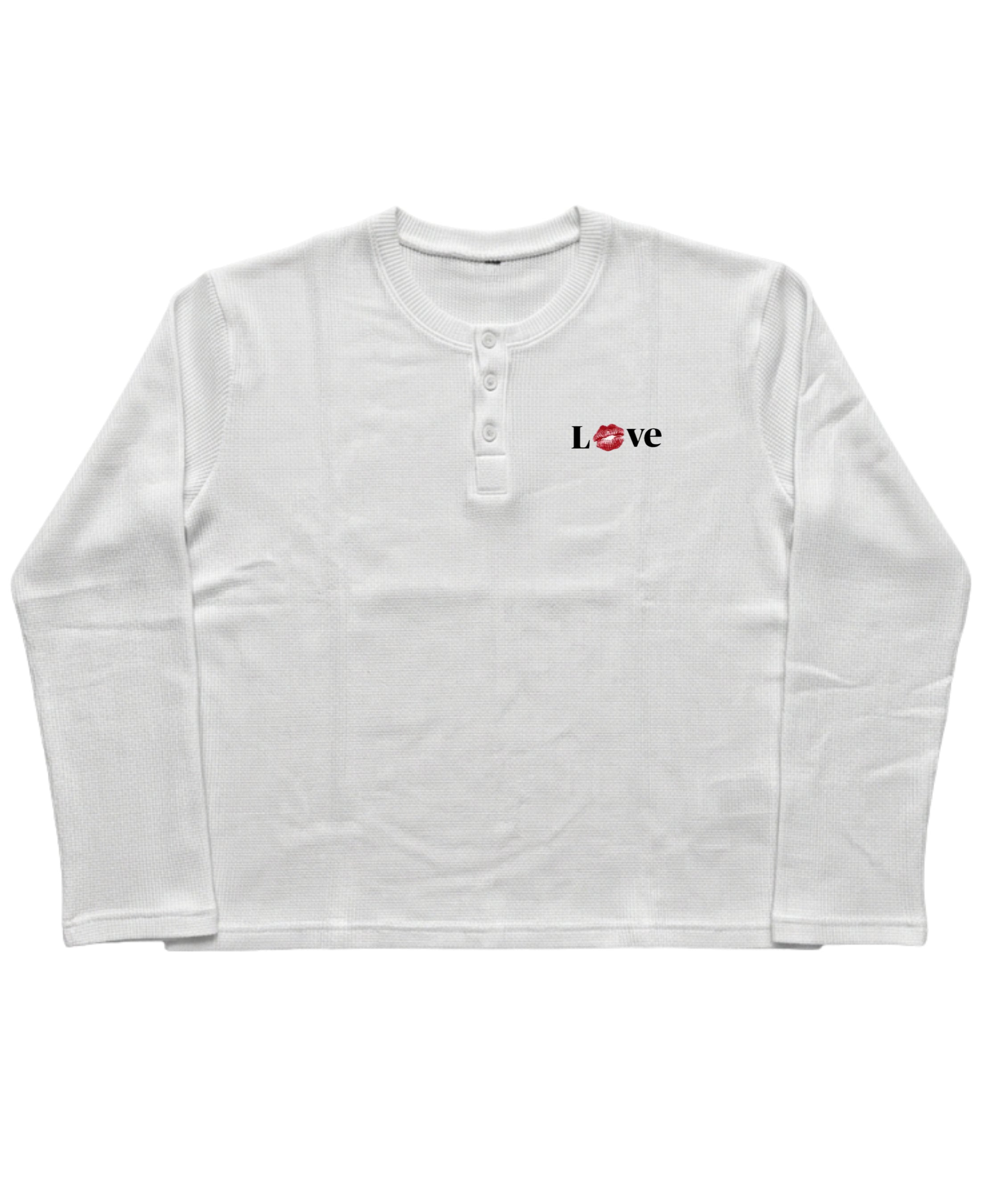 White Henley waffle knit Front Design