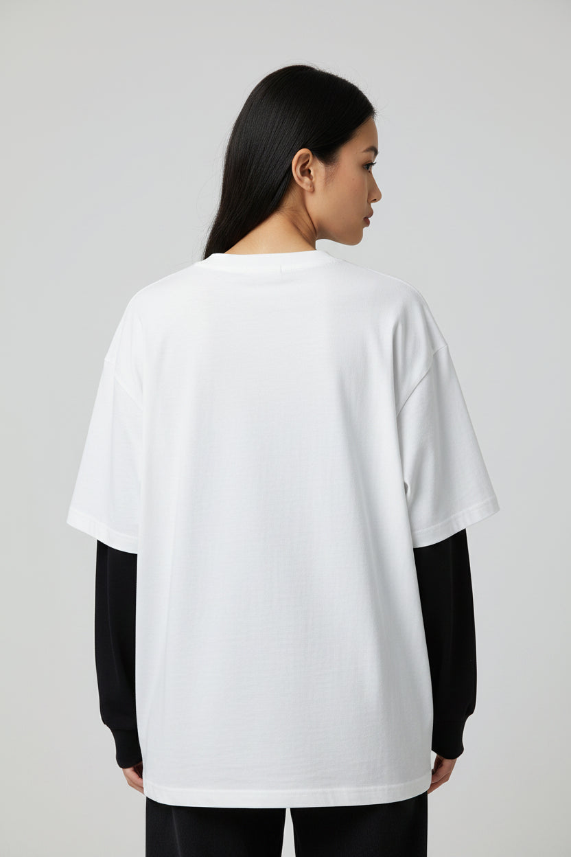 White With Black Sleeve Oversized Tee Back Design
