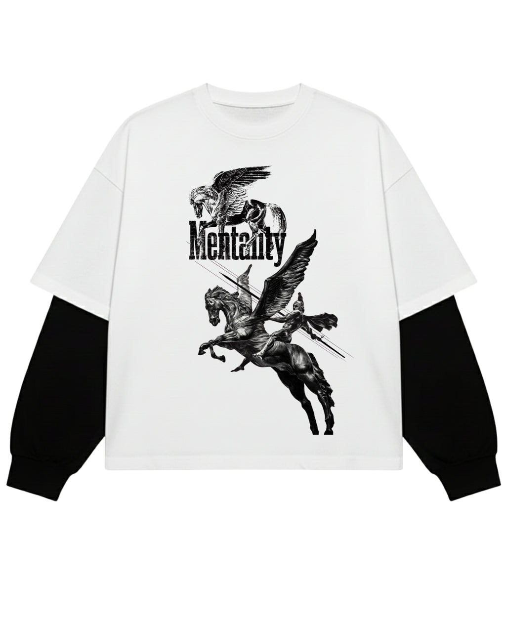White With Black Sleeve Oversized Tee Front Design