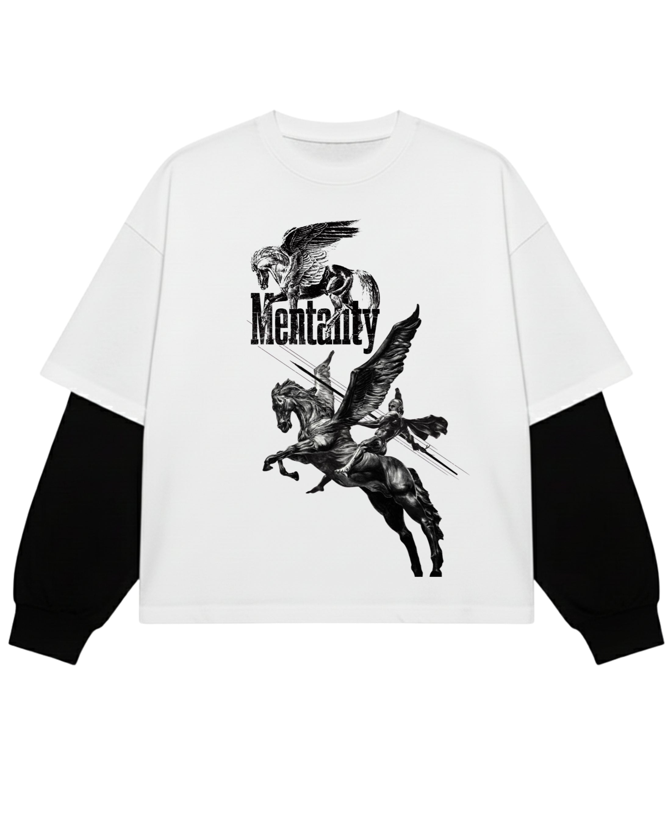 White With Black Sleeve Oversized Tee Front Design