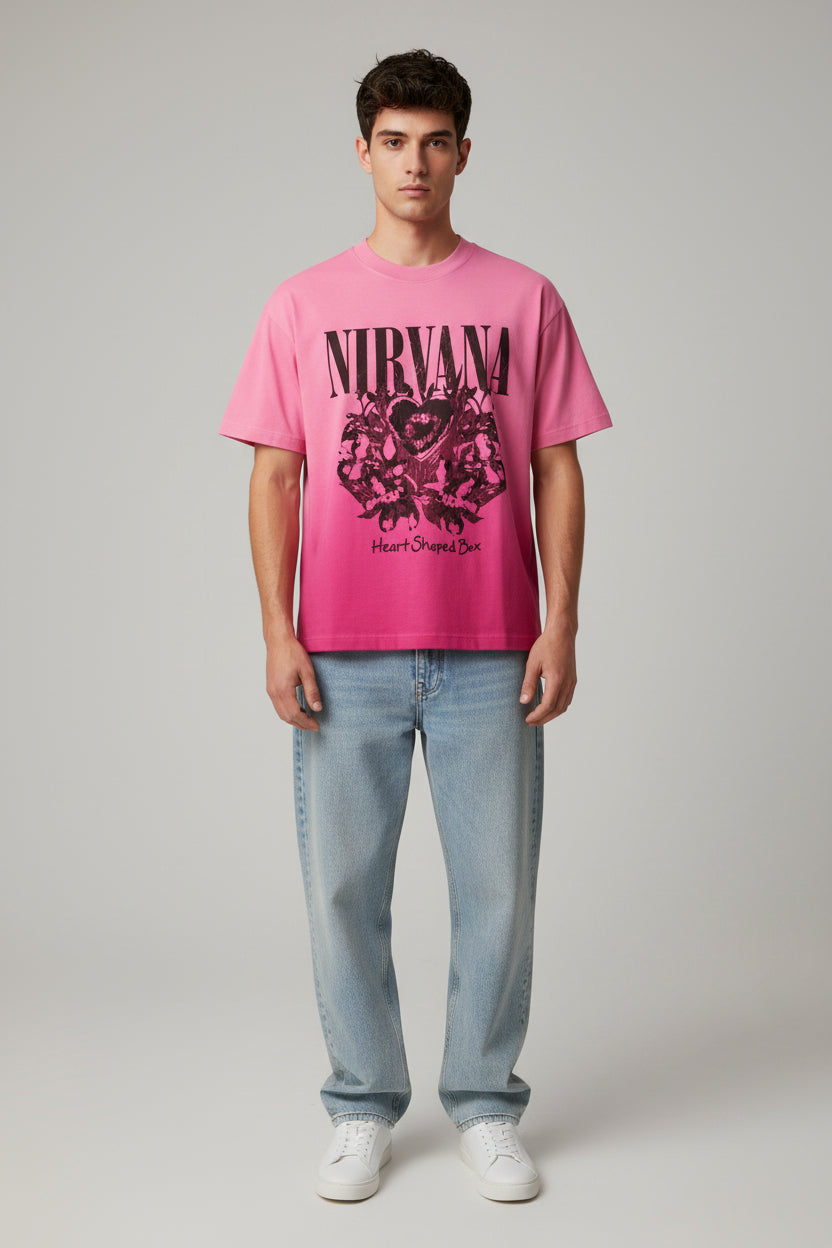 Pink Sunfade Ombré Wash Boxy Fit T-shirt Front Design