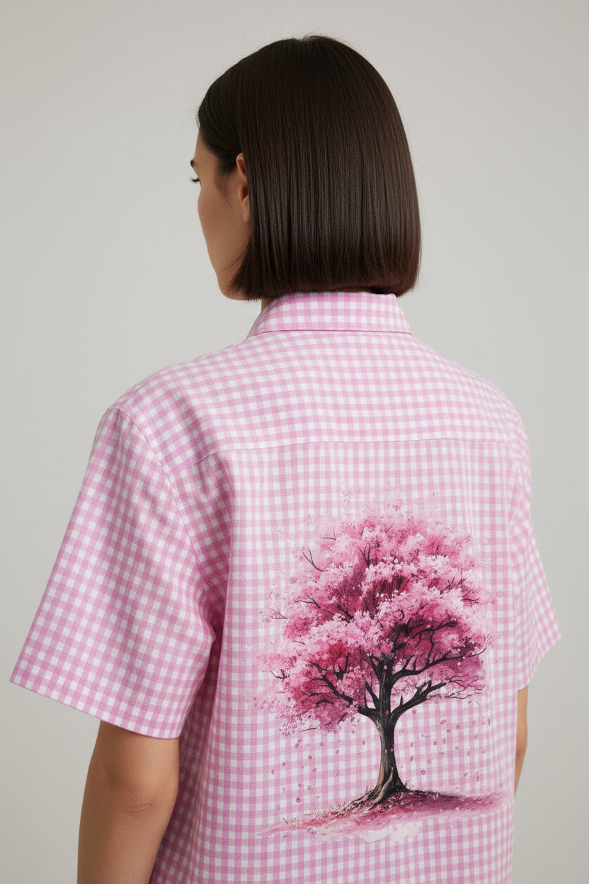 Pink Gingham Oxford Boxy Shirt Back Design