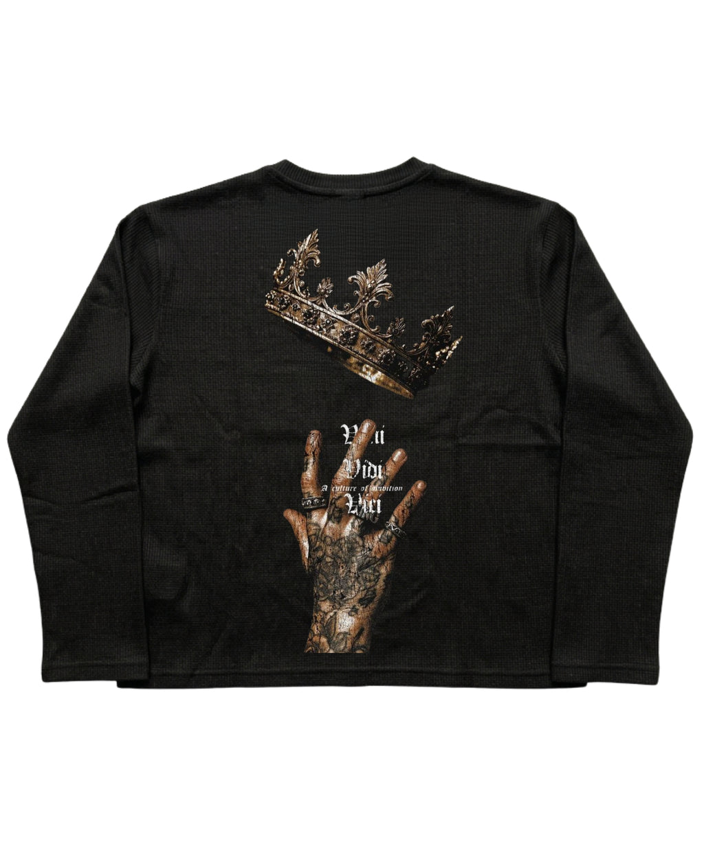 Black Henley waffle knit Back Design