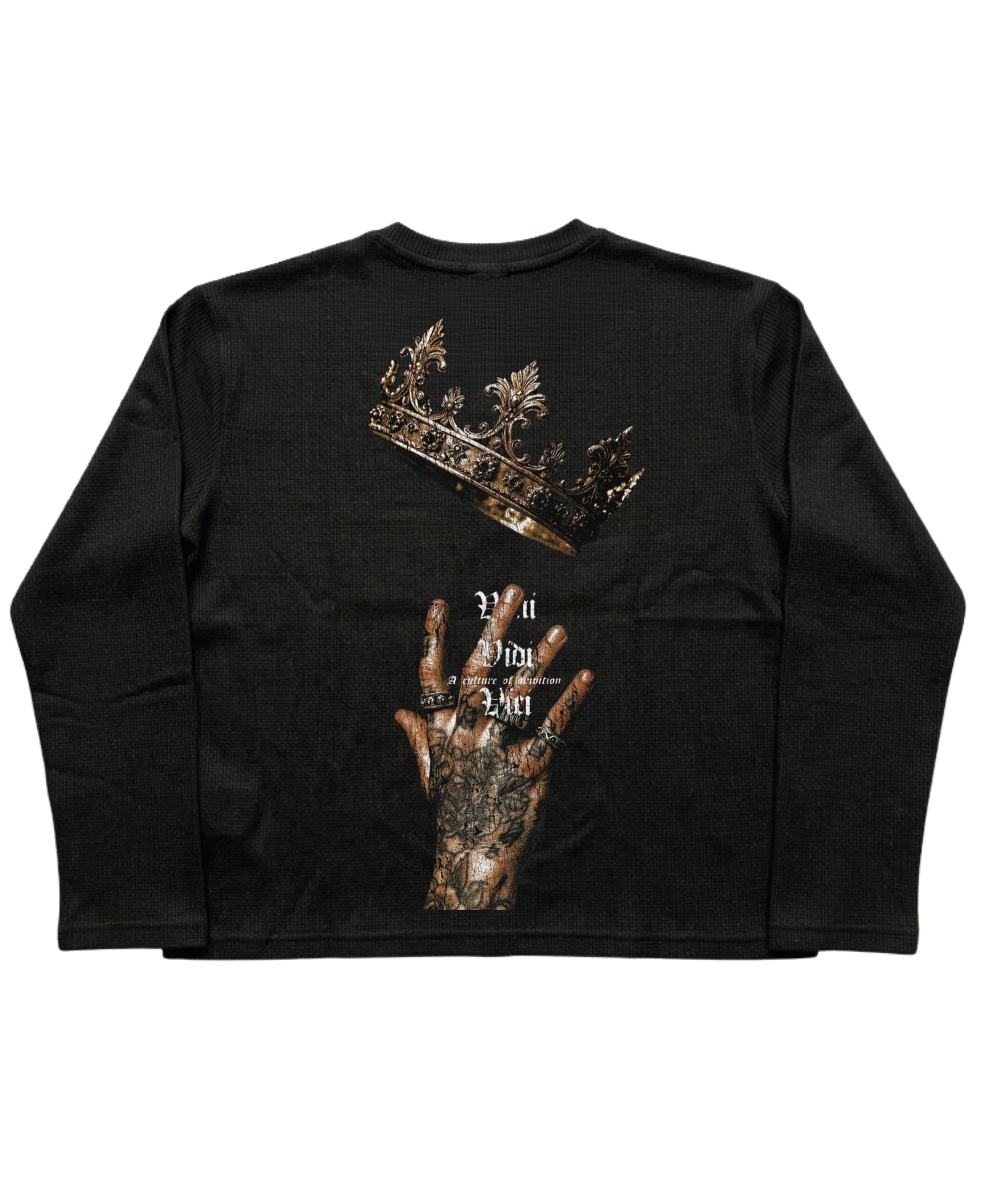 Black Henley waffle knit Back Design