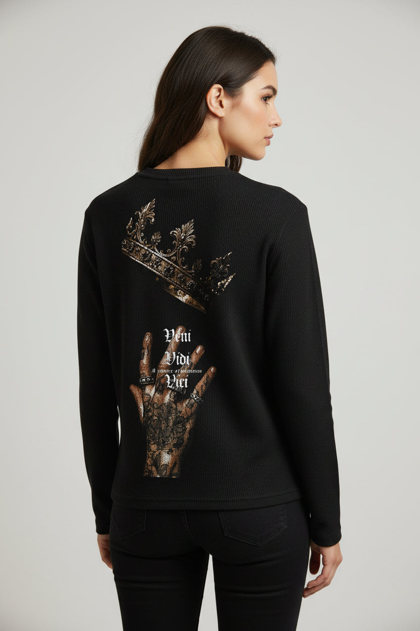 Black Henley waffle knit Back Design