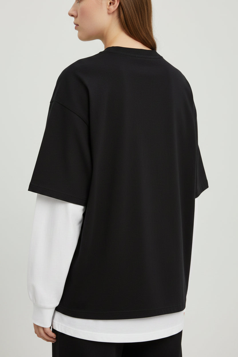Black With White Sleeve Oversized Tee Back Design