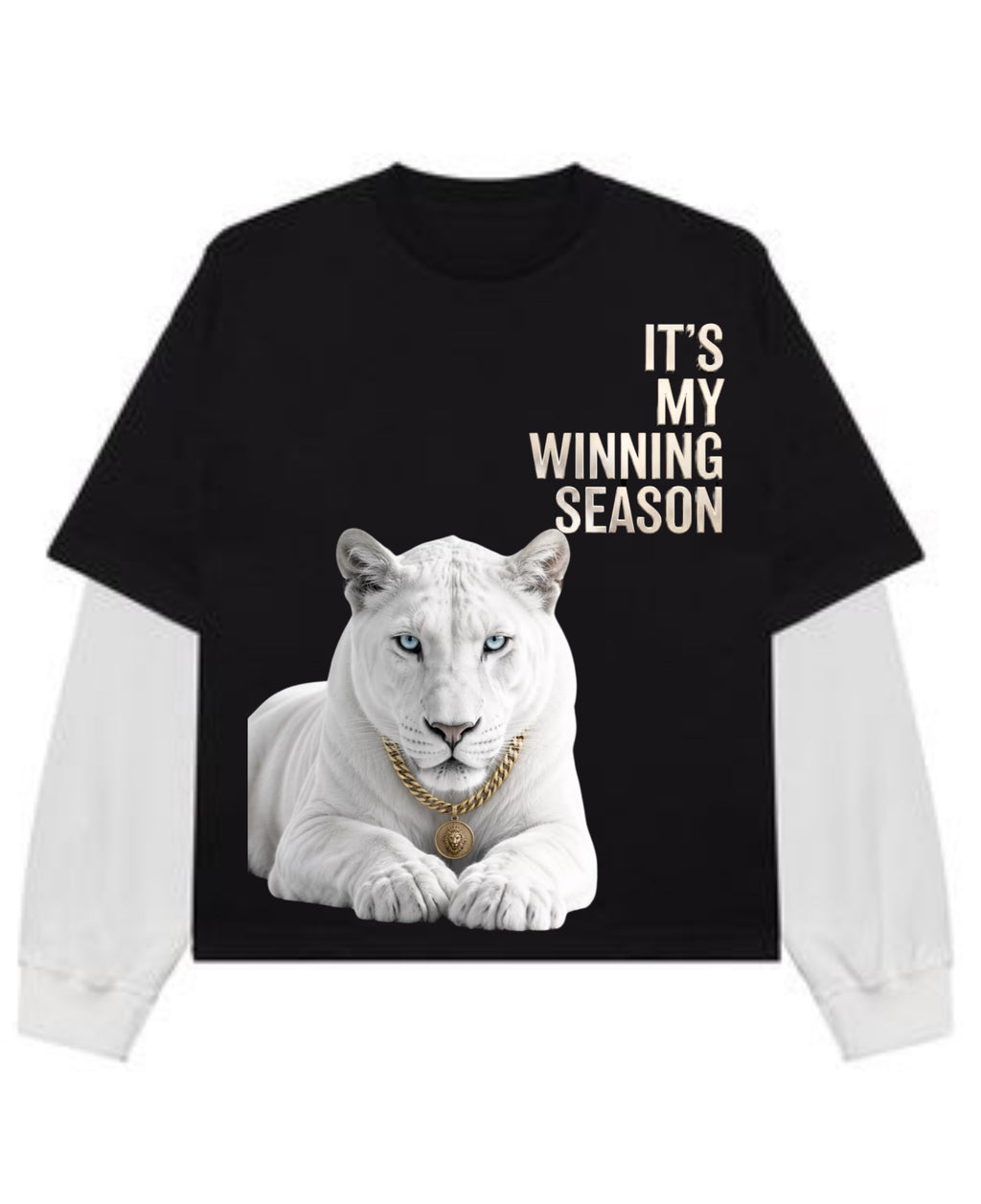 Black With White Sleeve Oversized Tee Front Design