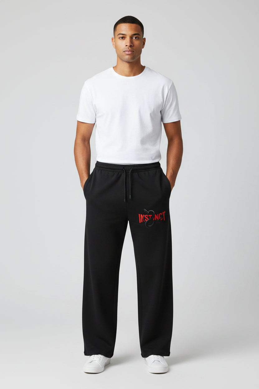 ZotRage black cotton joggers featuring a red Instinct logo and a snake graphic on the left leg with a drawstring waist