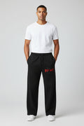 ZotRage black cotton joggers featuring a red Instinct logo and a snake graphic on the left leg with a drawstring waist