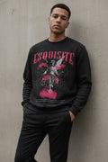 ZotRage black waffle knit long-sleeve shirt with oversized fit, featuring a graphic print of a statue and pink smoke.
