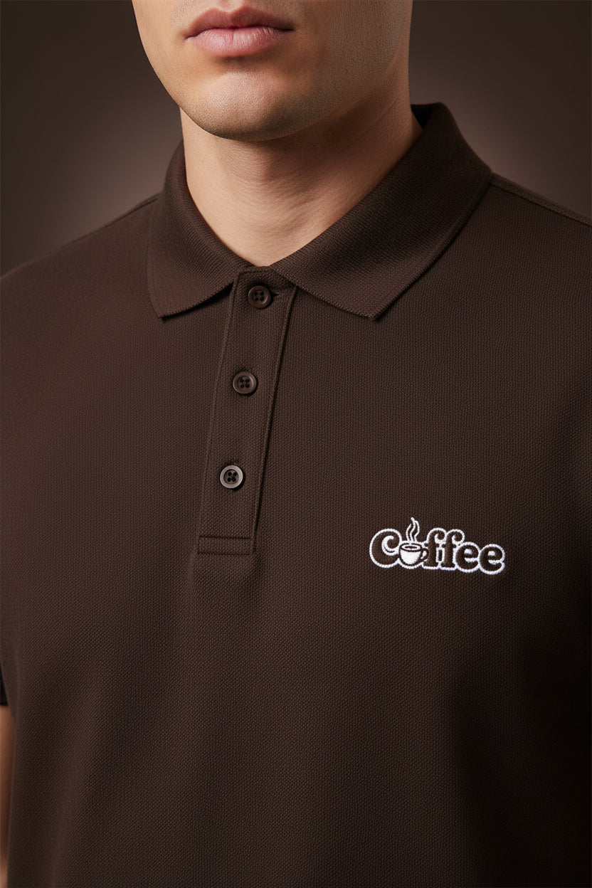 ZotRage coffee brown regular fit polo shirt in 100% cotton Airtex fabric with a structured collar and chest logo
