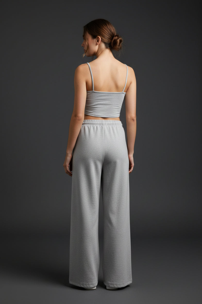 ZotRage grey cotton joggers featuring a comfortable elasticated waistband and a relaxed wide-leg fit.