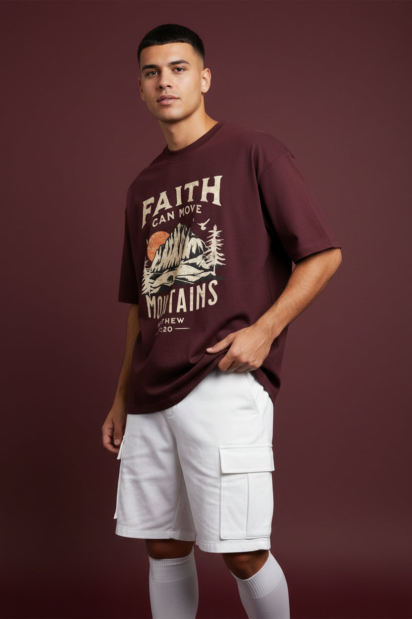 ZotRage maroon heavyweight cotton oversized t-shirt featuring a vintage mountain landscape graphic print